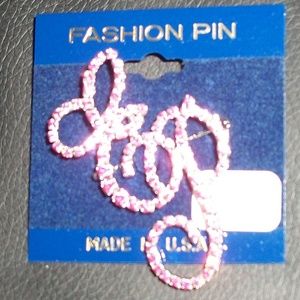 Elvis Presley Pin Brooch Pink Crystals Initials